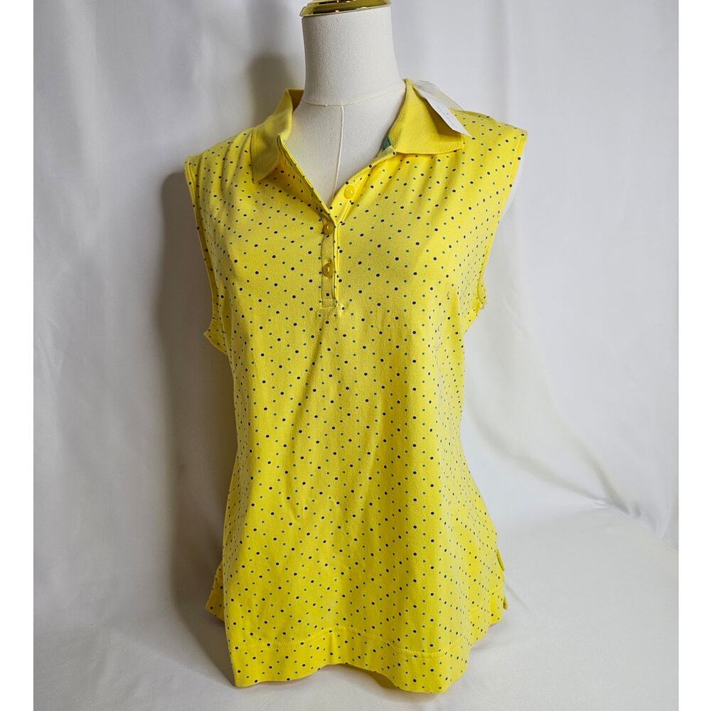 NWT St. Aumont Ladies L Polka dot Yellow Golf 97 Cotton Top
